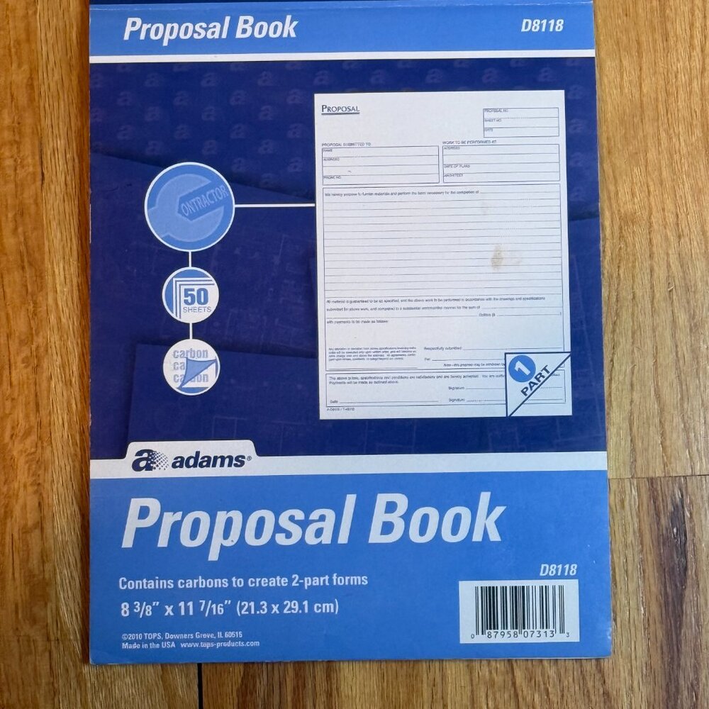 Adams Proposal Book, 2-Part, Contains Carbon, 8 3/8 x 11 7/16 Inches D8118